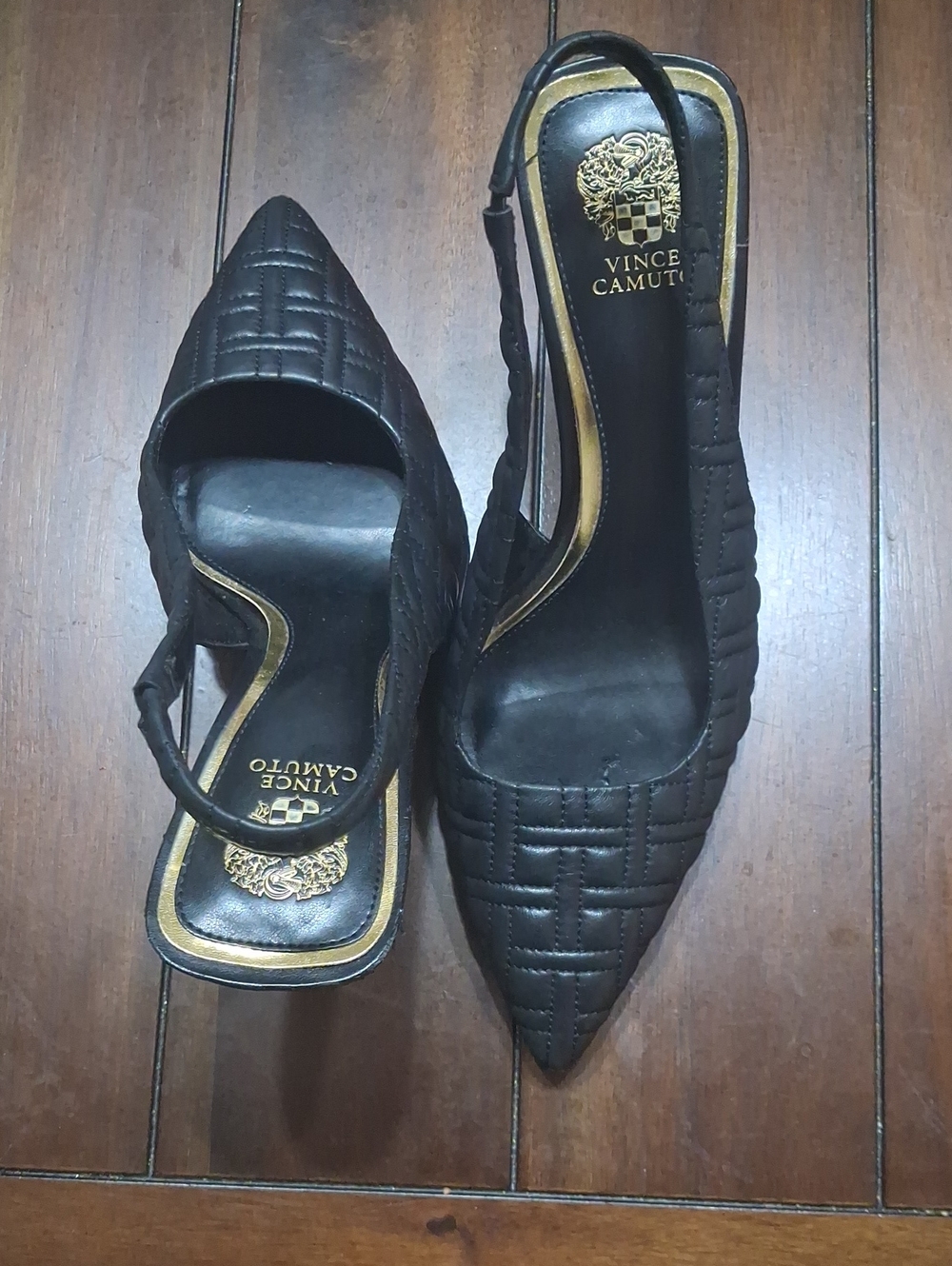 Vince Camuto Black Quilted Pointed-Toe Slingback Mules